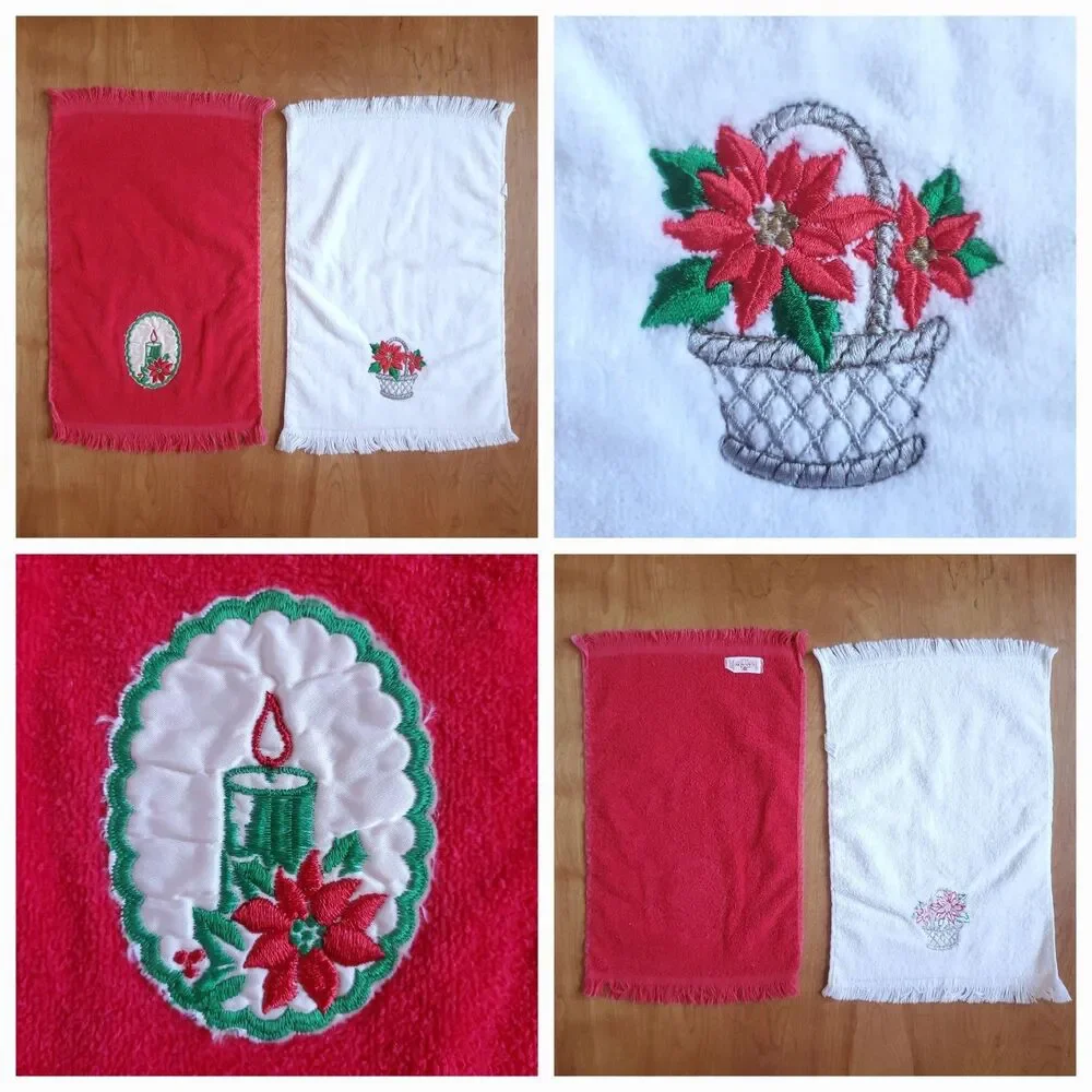 Vintage Lot of 4 Christmas Hand Dish Kitchen Terry Cloth Towels Made in USA